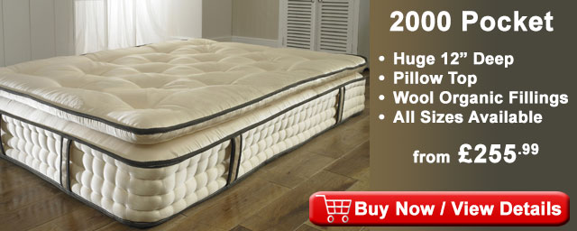 2000 pocket sprung pillow top organic mattress MAT2L