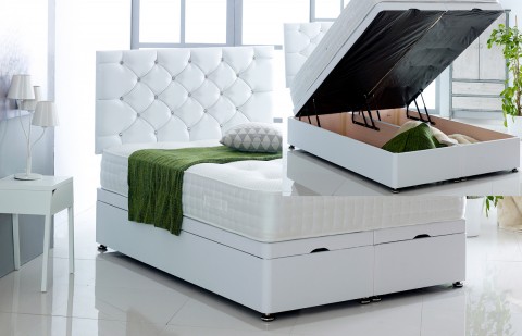 Alexis Ottoman Storage Divan Base and Headboard in Faux Leather Free Delivery