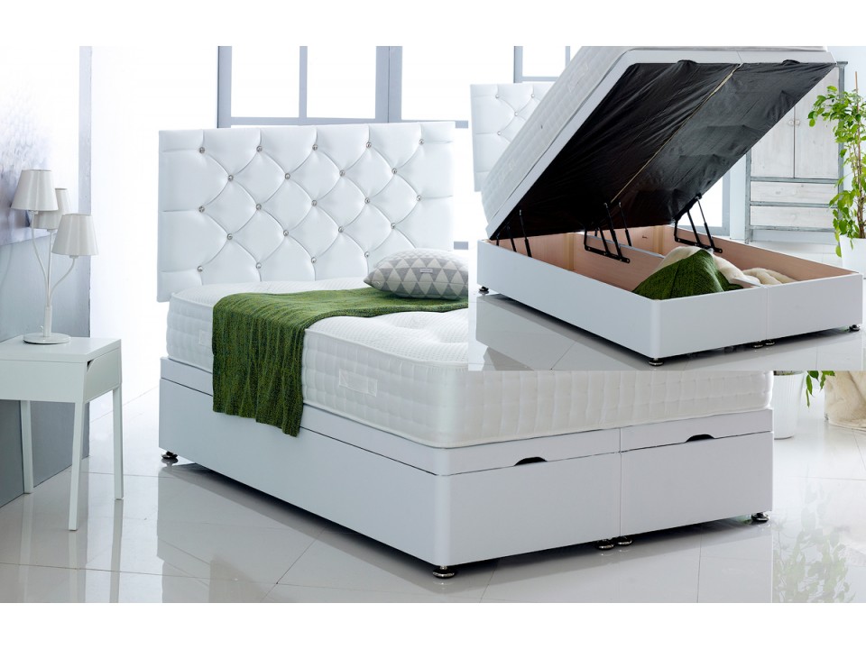 Alexis Ottoman Storage Divan Base And, White Leather Bed High Headboard