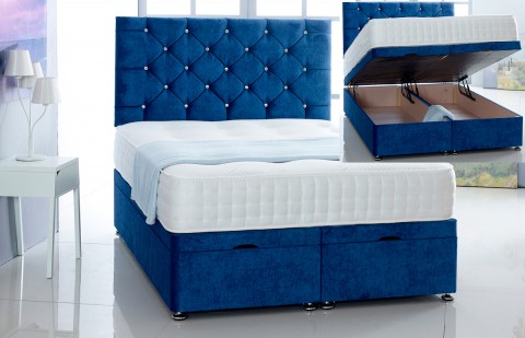 Alexis Ottoman Storage Divan Base and Headboard in Velvet Free Delivery