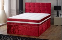 Divan Bed with Memory Foam and Headboard in Crushed Velvet Free Delivery