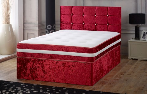 Divan Bed with Memory Foam and Headboard in Crushed Velvet Free Delivery