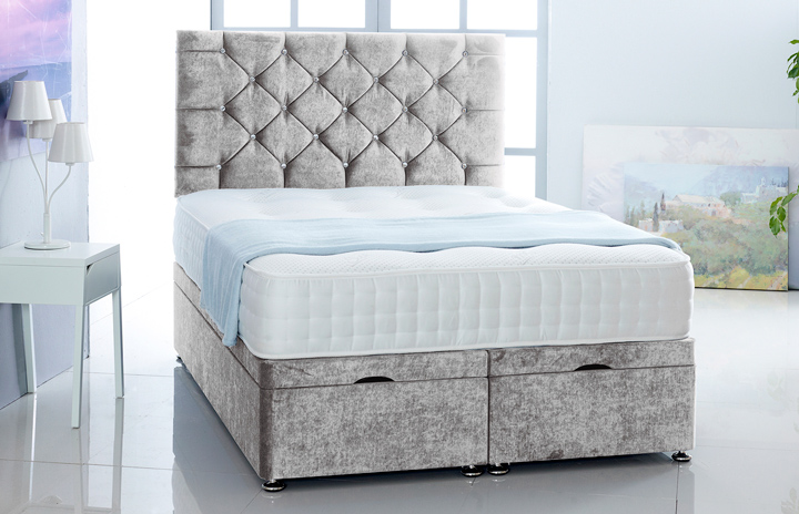 Alexis-Ottoman-Velvet Ottoman Storage Bed In Plain Velvet Silver