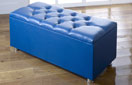 Ottoman-Leather Ottoman Storage Blanket Box In Faux Leather Blue