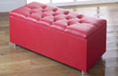 Ottoman-Leather Ottoman Storage Blanket Box In Faux Leather Red