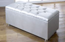 Ottoman-Leather Ottoman Storage Blanket Box In Faux Leather Silver