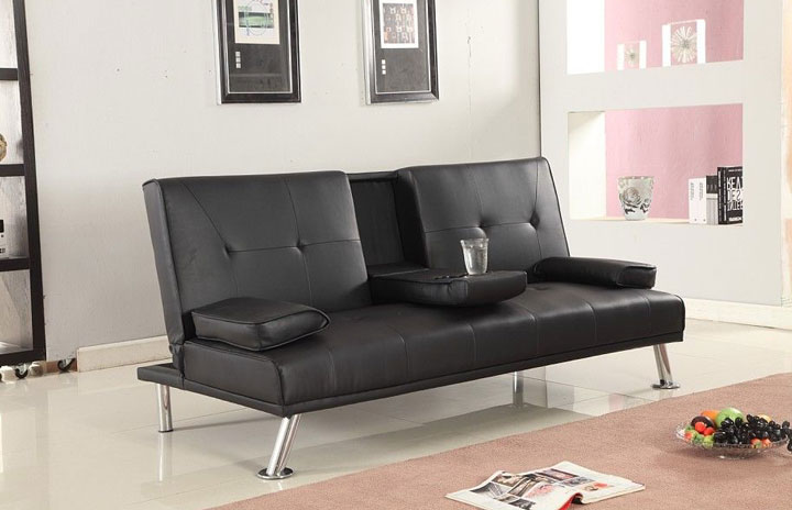 Maestro Italian Style Sofabed With Drop Down Table Black