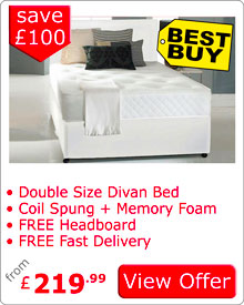Double or Small Double Divan Bed Memory Foam + Headboard