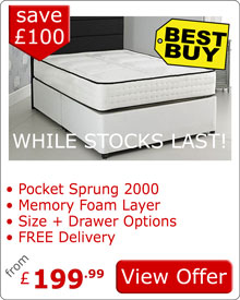 2000 Pocket Divan Bed and Memory Foam Mattress 2Q